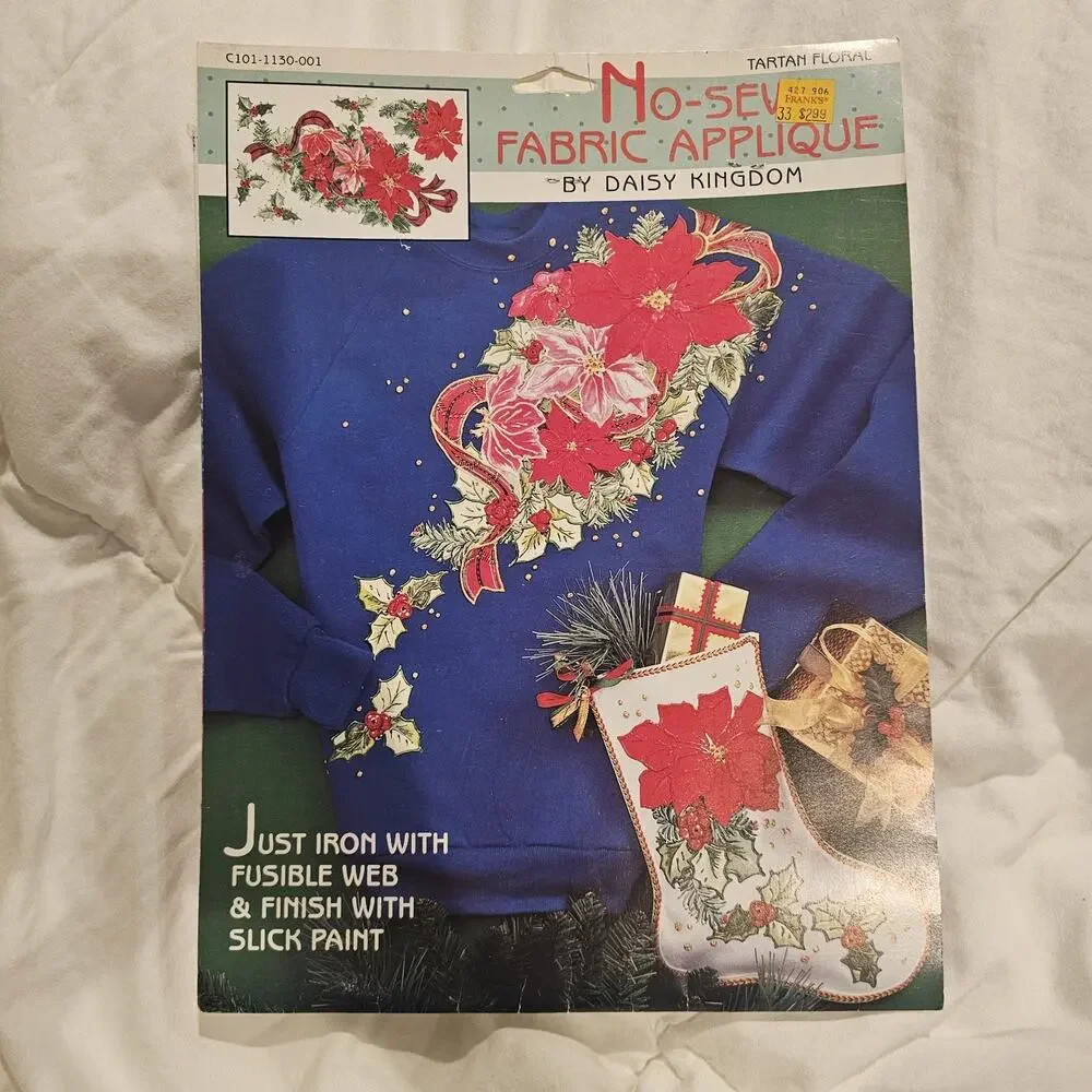 Daisy Kingdom Vintage Christmas Appliqué No Sew Fabric Cut Out Tartan Floral
